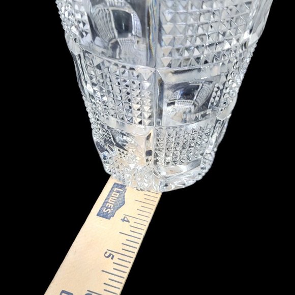 Vintage Lead Crystal Glass Circle Square Patterned Vase Thumbprint 8" Tapered - Picture 9 of 9